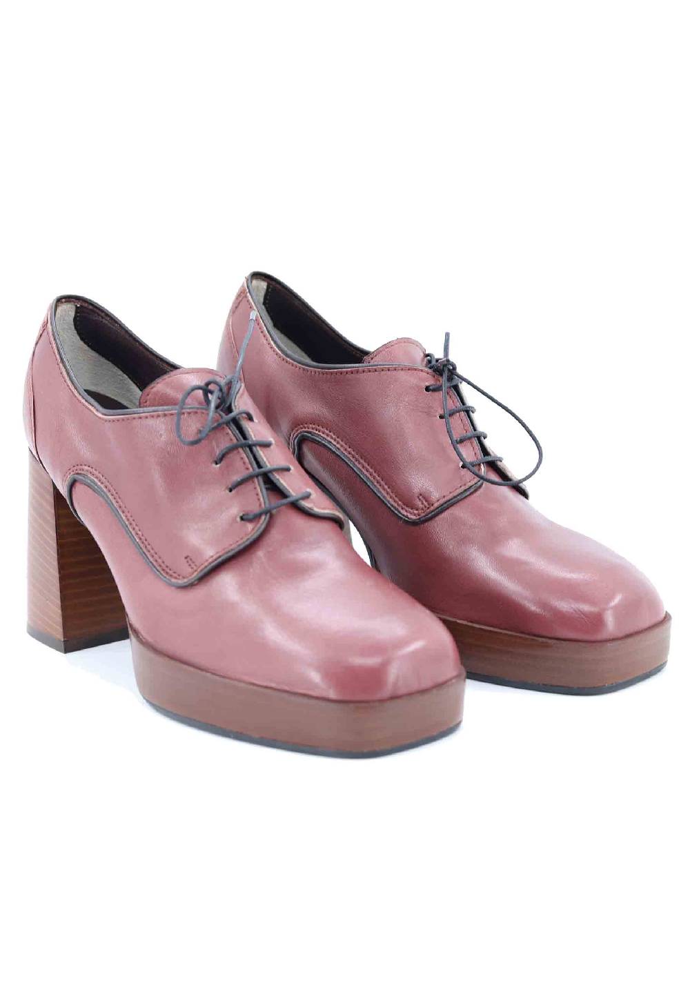 L'ARIANNA Stringate AL1700 donna in pelle rosa antico con tacco e plateau in cuoio Offerta
