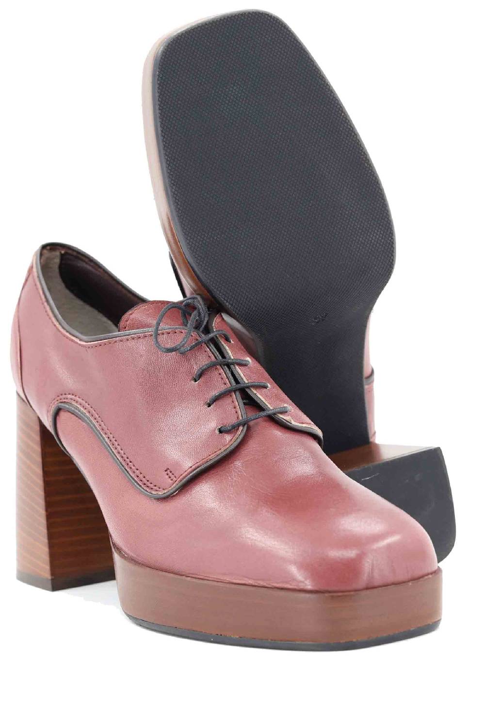 L'ARIANNA Stringate AL1700 donna in pelle rosa antico con tacco e plateau in cuoio Offerta