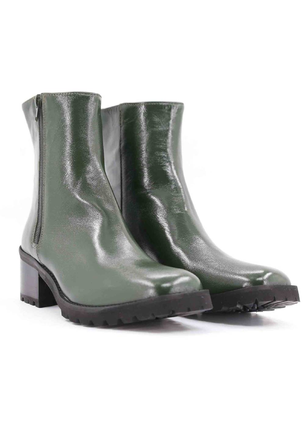 L'ARIANNA Stivaletti TR1665 in pelle verde con suola in gomma carrarmato Online