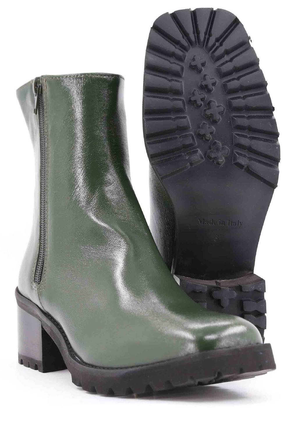 L'ARIANNA Stivaletti TR1665 in pelle verde con suola in gomma carrarmato Online