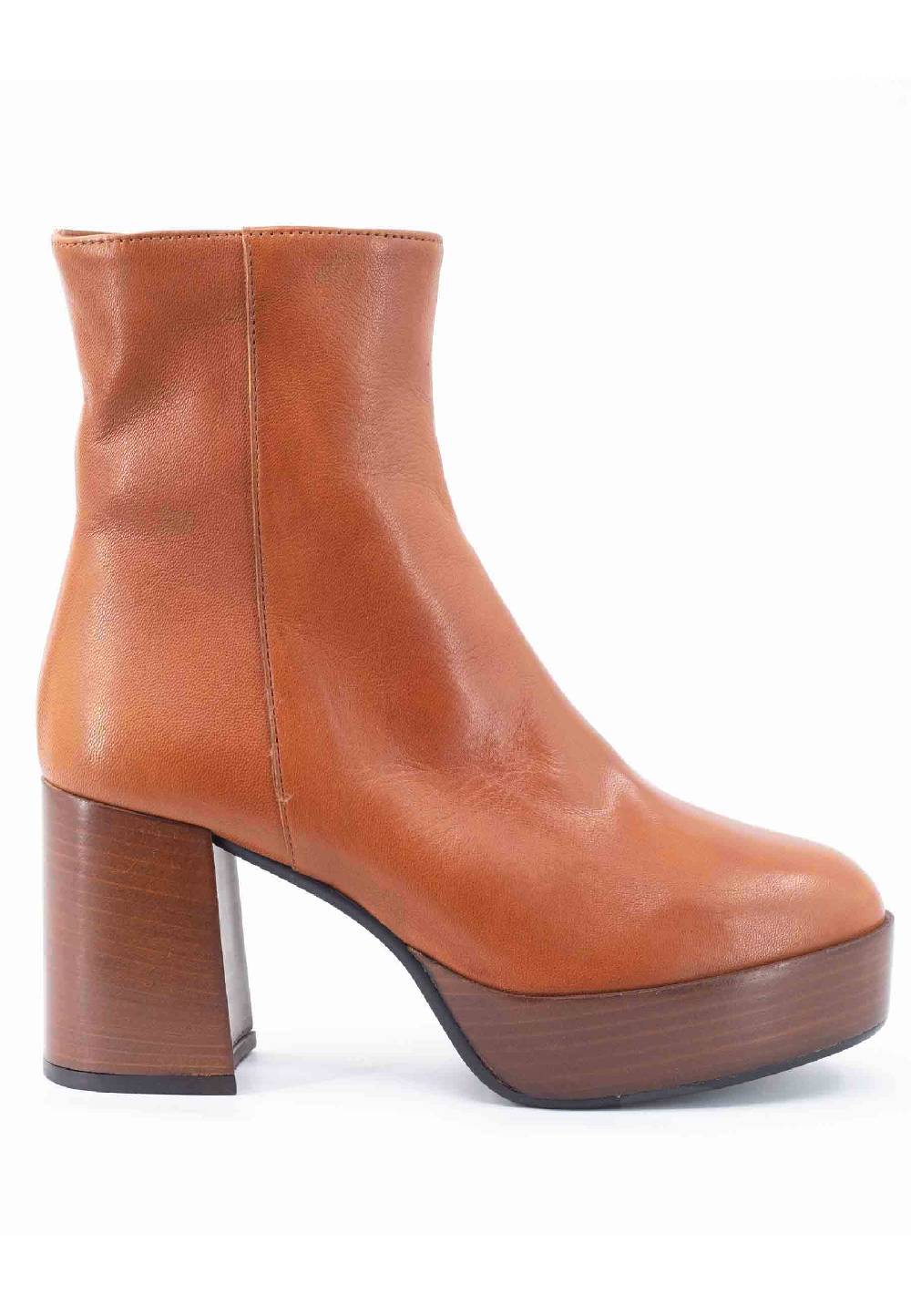 L'ARIANNA Stivaletti TR1556 in pelle cuoio con tacco alto e plateau con zip laterale di chiusura