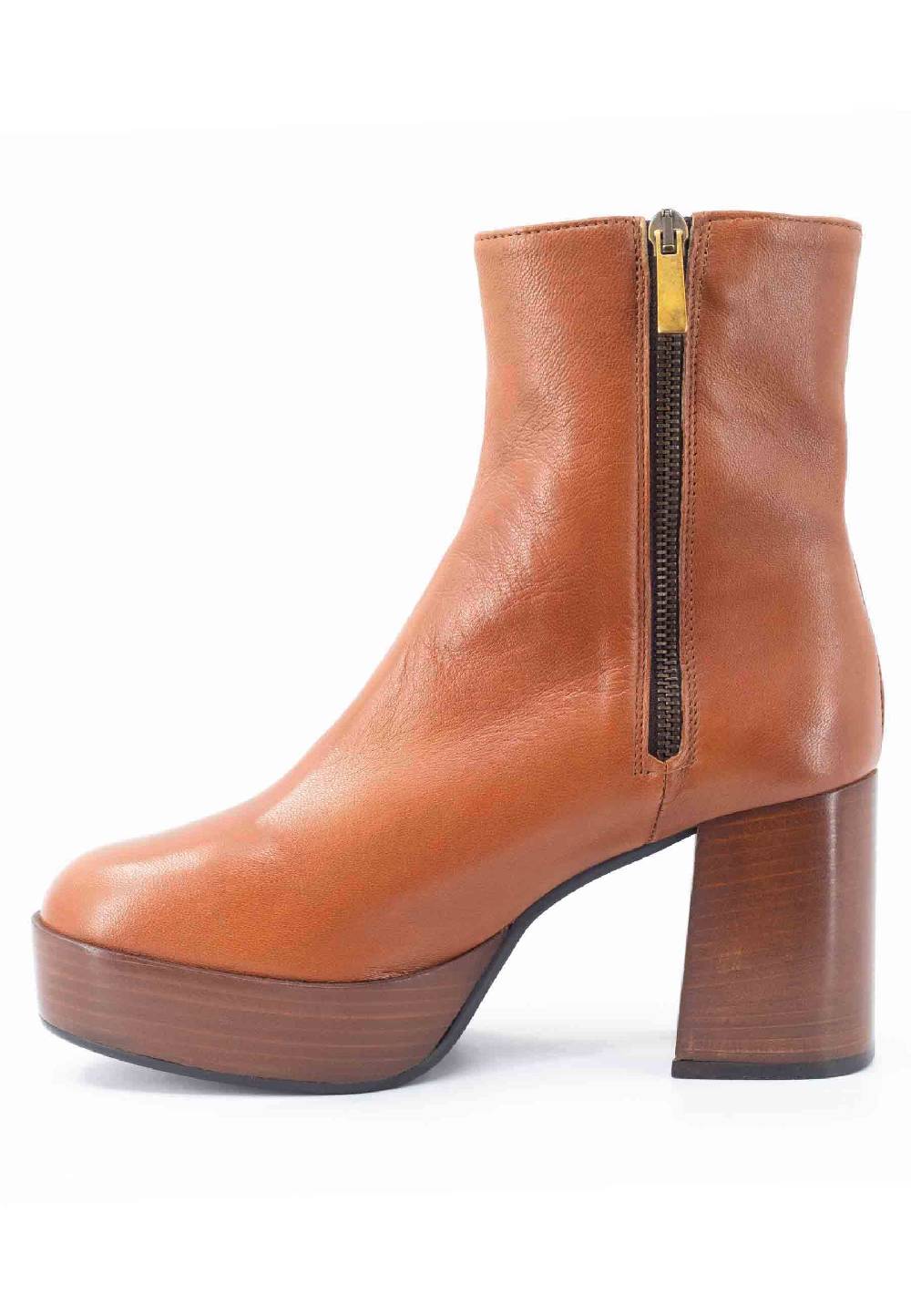 L'ARIANNA Stivaletti TR1556 in pelle cuoio con tacco alto e plateau con zip laterale di chiusura Outlet