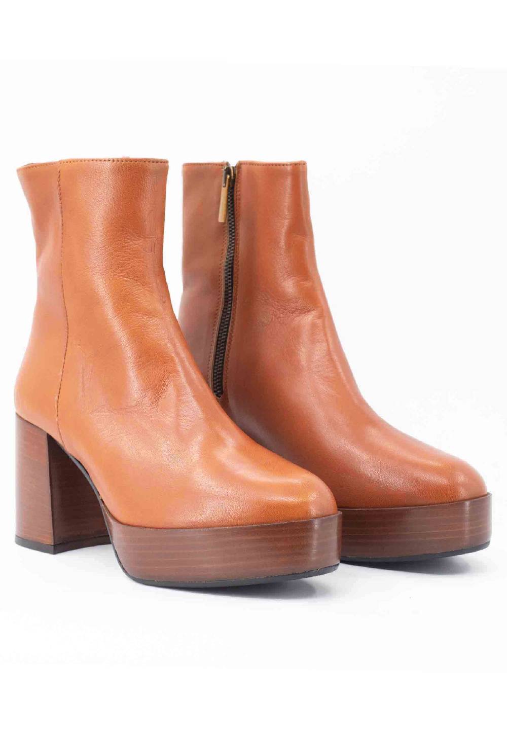 L'ARIANNA Stivaletti TR1556 in pelle cuoio con tacco alto e plateau con zip laterale di chiusura Outlet