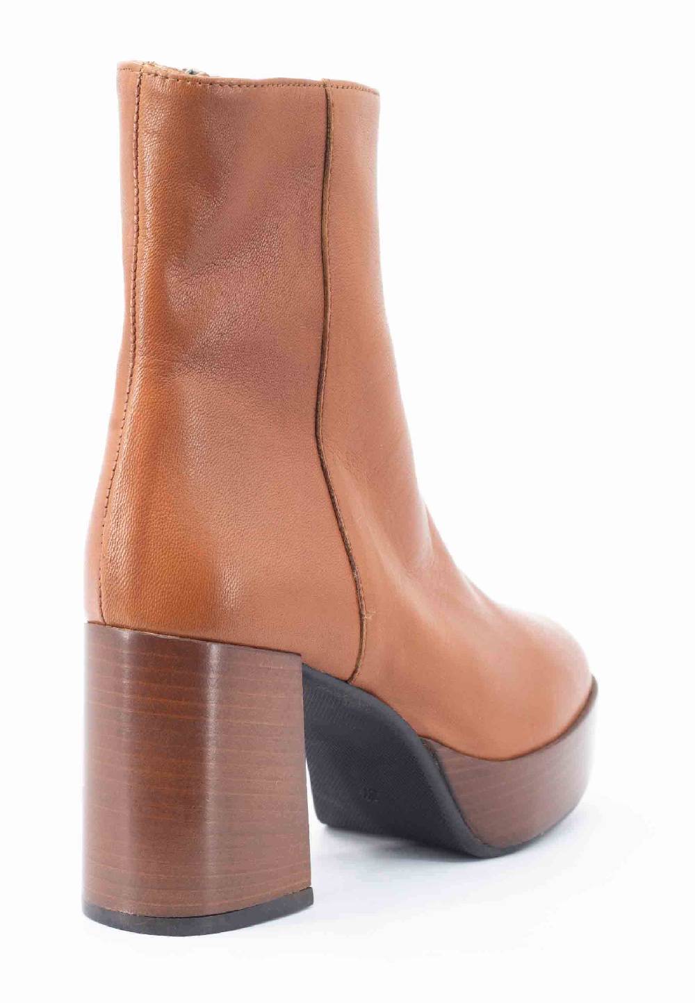 L'ARIANNA Stivaletti TR1556 in pelle cuoio con tacco alto e plateau con zip laterale di chiusura Outlet