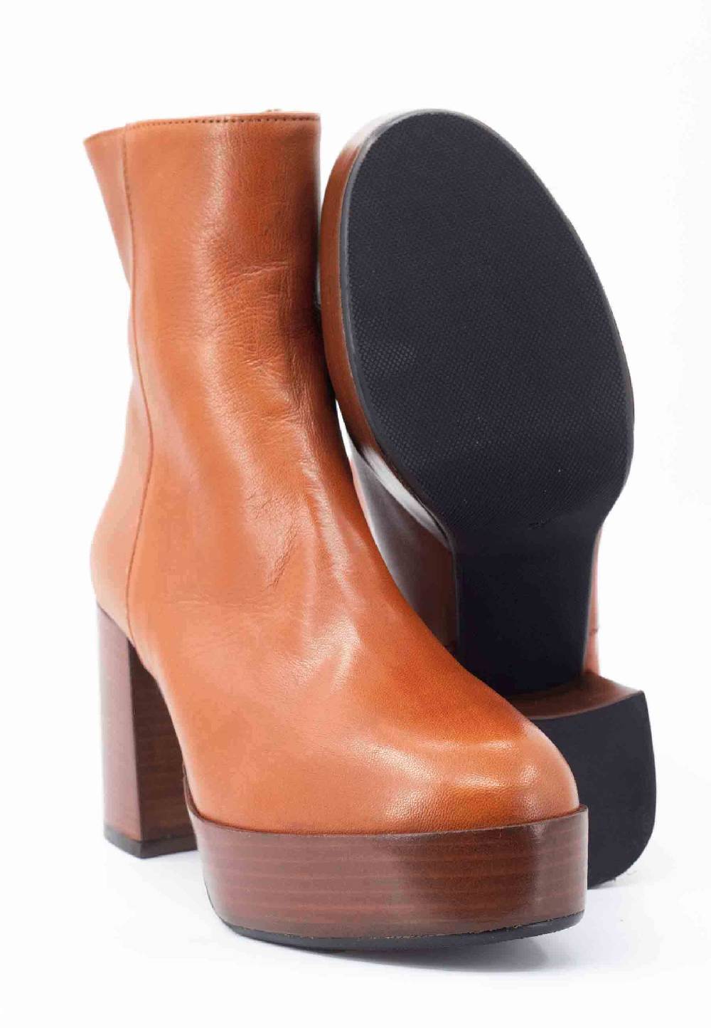 L'ARIANNA Stivaletti TR1556 in pelle cuoio con tacco alto e plateau con zip laterale di chiusura Outlet