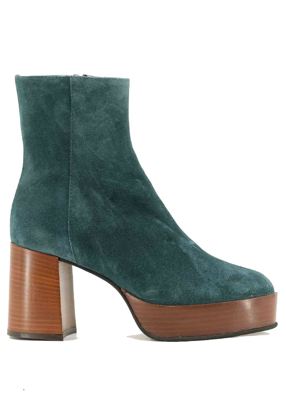 L'ARIANNA Stivaletti TR1556 in camoscio verde petrolio con tacco alto e plateau con zip laterale di chiusura