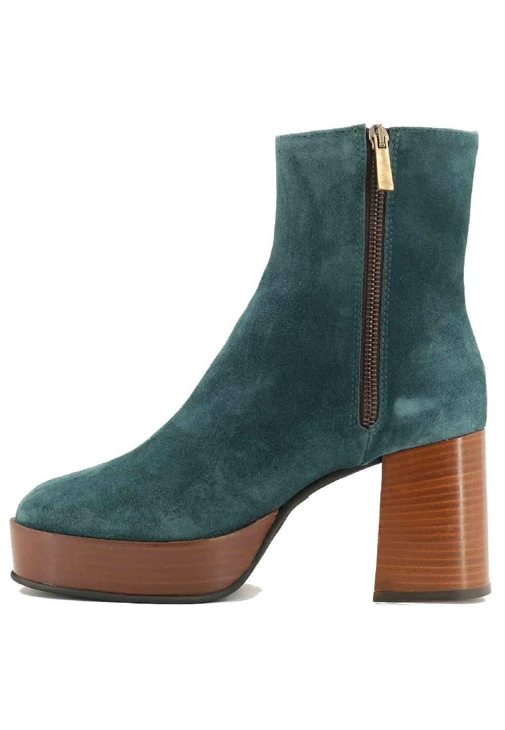 L'ARIANNA Stivaletti TR1556 in camoscio verde petrolio con tacco alto e plateau con zip laterale di chiusura Saldi