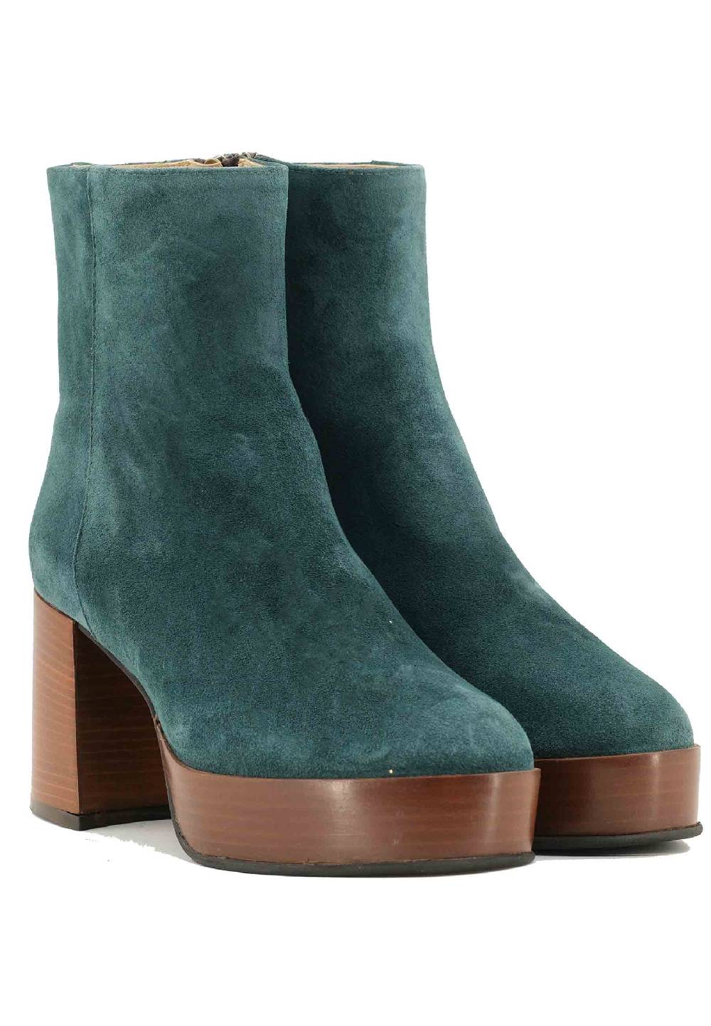 L'ARIANNA Stivaletti TR1556 in camoscio verde petrolio con tacco alto e plateau con zip laterale di chiusura Saldi