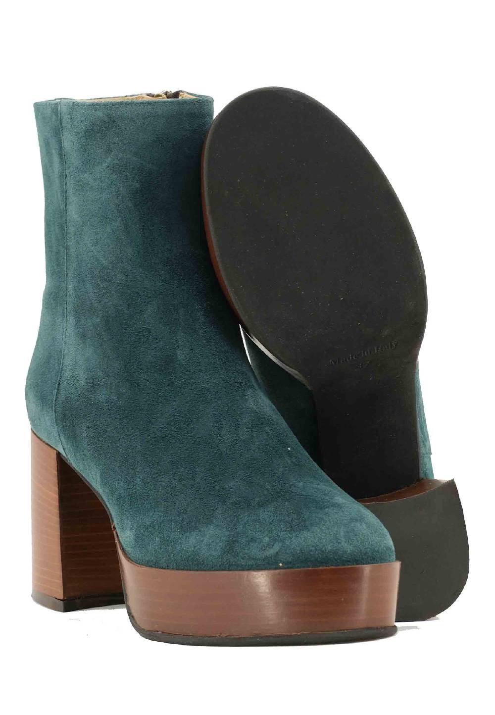 L'ARIANNA Stivaletti TR1556 in camoscio verde petrolio con tacco alto e plateau con zip laterale di chiusura Saldi