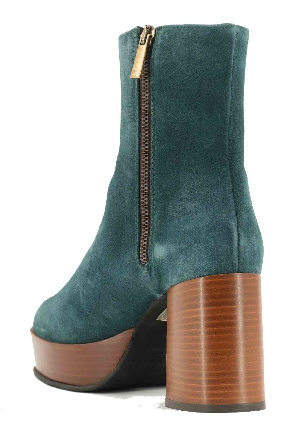 L'ARIANNA Stivaletti TR1556 in camoscio verde petrolio con tacco alto e plateau con zip laterale di chiusura Saldi