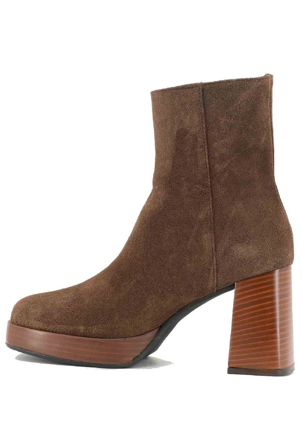 L'ARIANNA Stivaletti TR1665 in crosta marrone con tacco alto e plateau con zip esterna Offerte