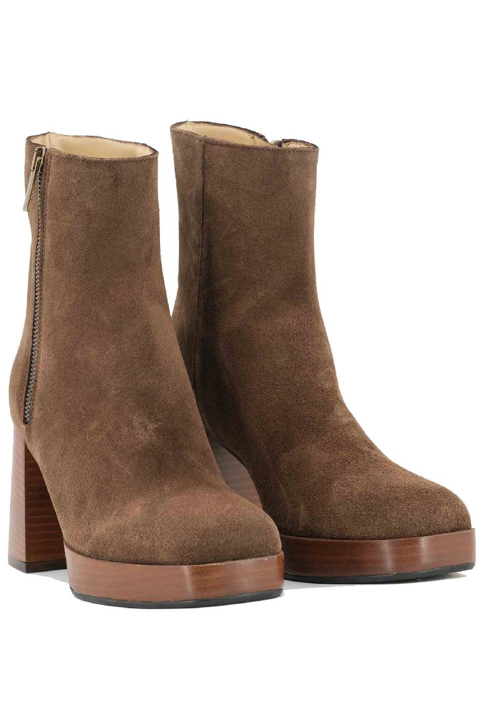 L'ARIANNA Stivaletti TR1665 in crosta marrone con tacco alto e plateau con zip esterna Offerte