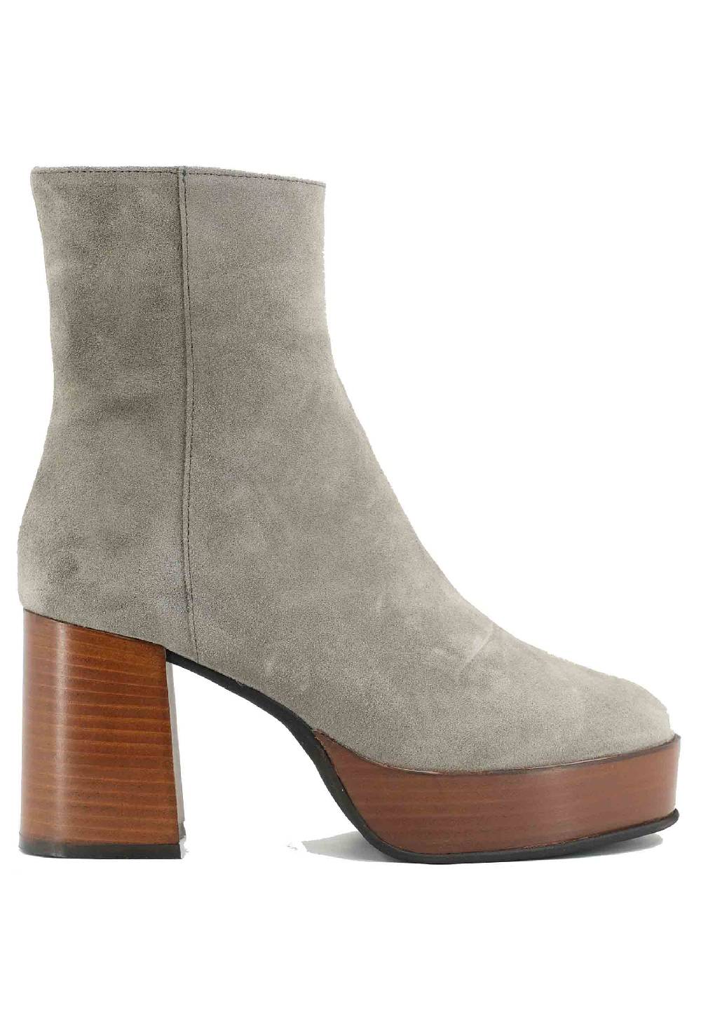 L'ARIANNA Stivaletti TR1556 in camoscio grigio con tacco alto e plateau con zip laterale di chiusura