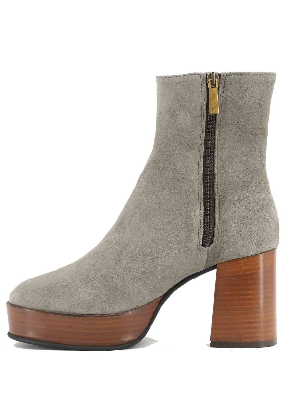 L'ARIANNA Stivaletti TR1556 in camoscio grigio con tacco alto e plateau con zip laterale di chiusura Hotsell