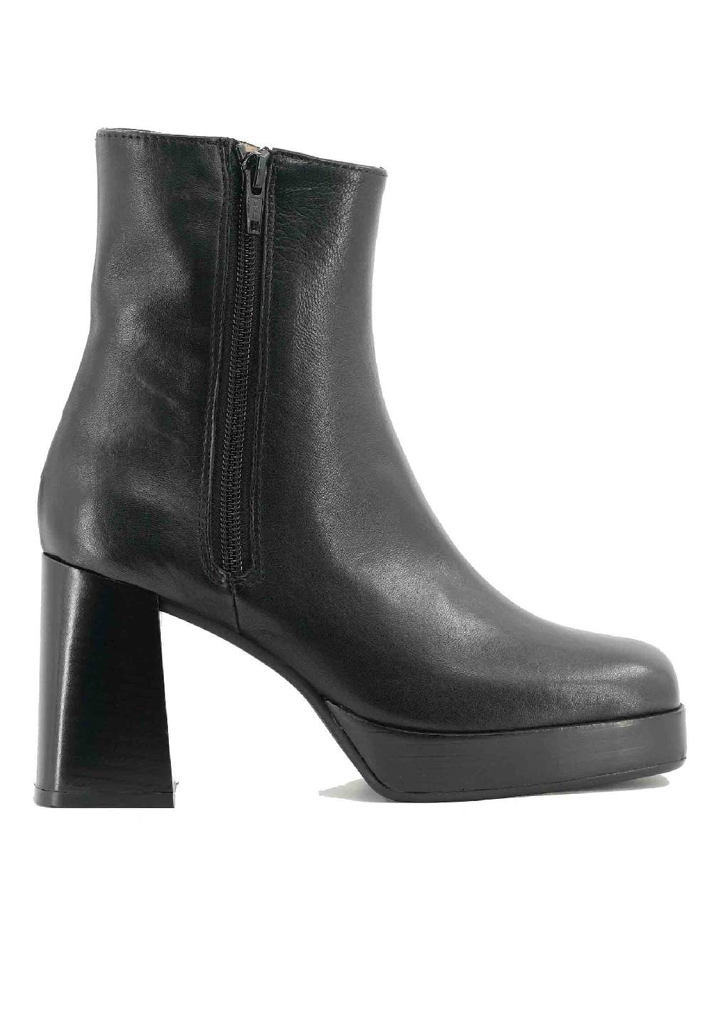 L'ARIANNA Stivaletti TR1665 in pelle nera con tacco alto e plateau con zip esterna