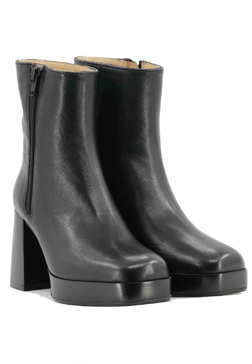 L'ARIANNA Stivaletti TR1665 in pelle nera con tacco alto e plateau con zip esterna I Più Venduti