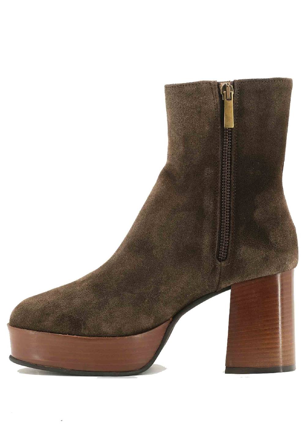 L'ARIANNA Stivaletti TR1556 in camsocio marrone con tacco alto e plateau con zip laterale di chiusura Negozio