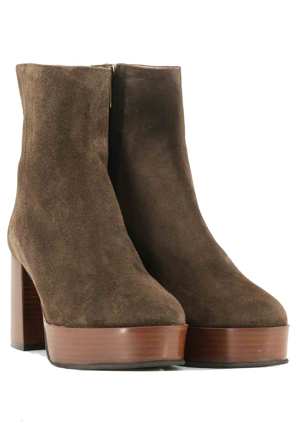 L'ARIANNA Stivaletti TR1556 in camsocio marrone con tacco alto e plateau con zip laterale di chiusura Negozio