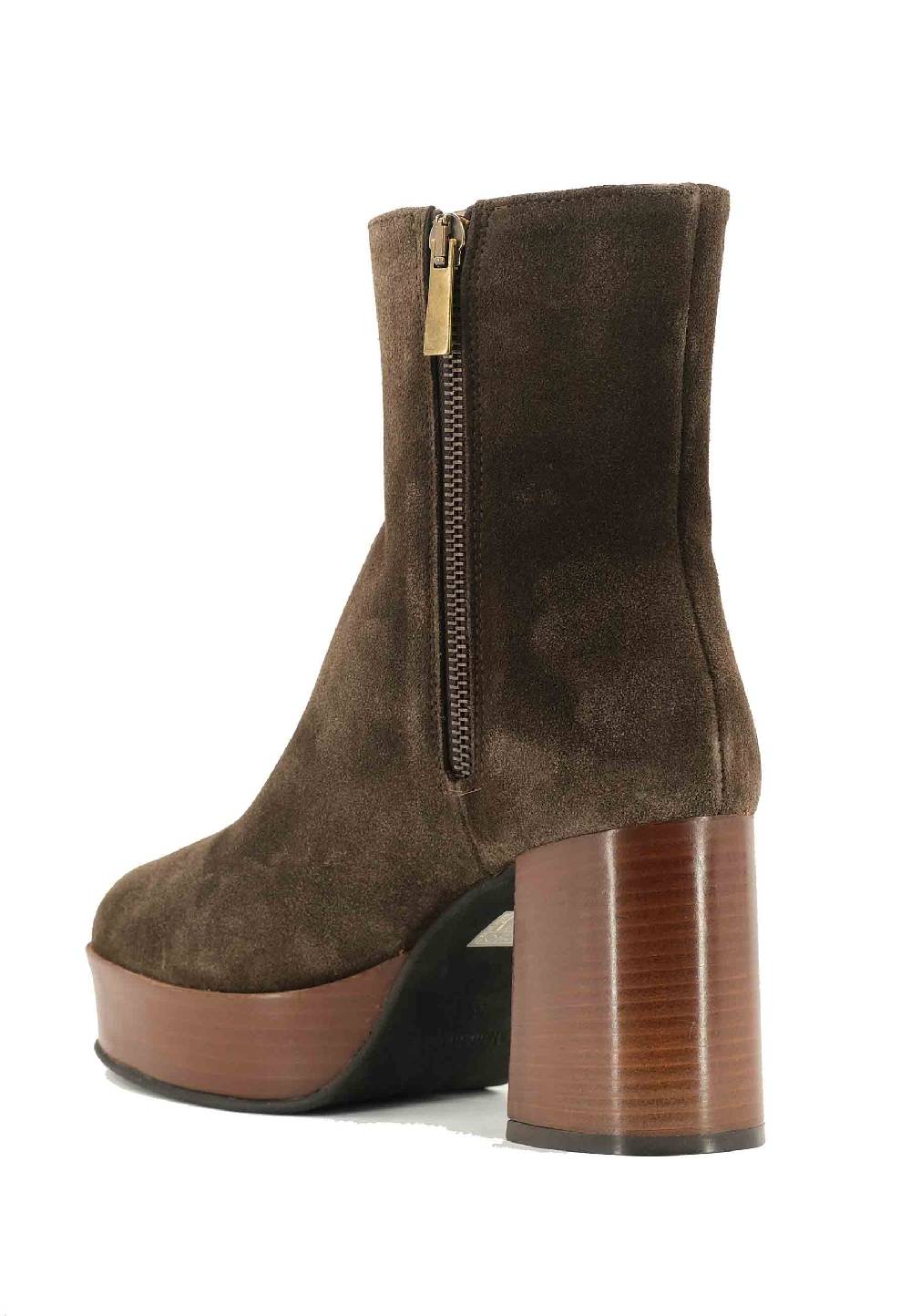 L'ARIANNA Stivaletti TR1556 in camsocio marrone con tacco alto e plateau con zip laterale di chiusura Negozio