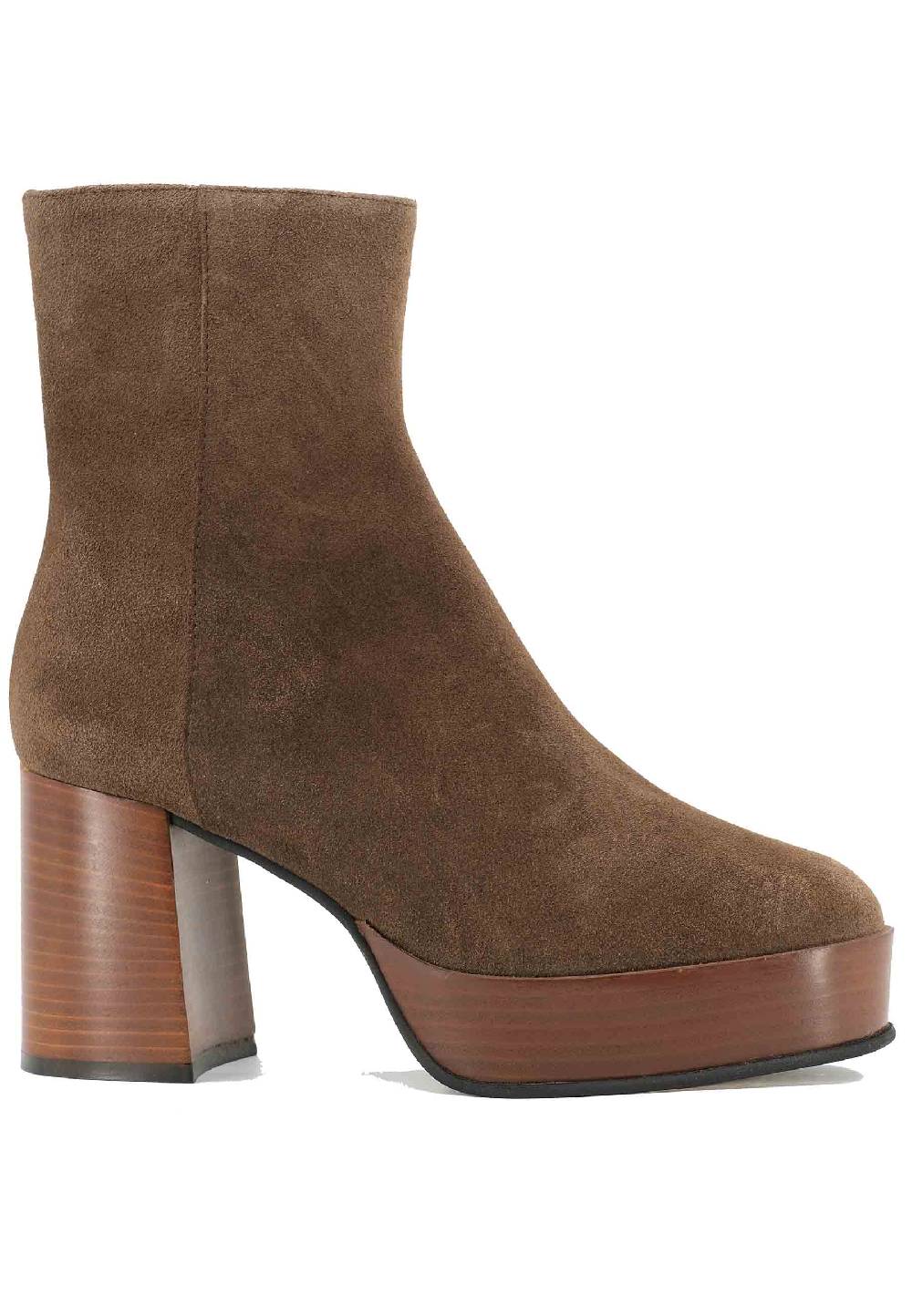 L'ARIANNA Stivaletti TR1556 in camsocio taupe con tacco alto e plateau con zip laterale di chiusura