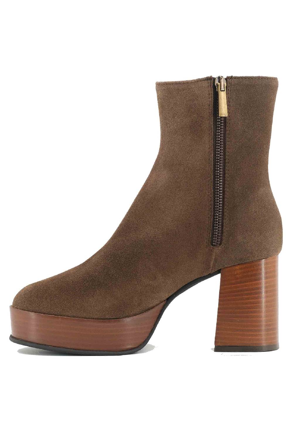L'ARIANNA Stivaletti TR1556 in camsocio taupe con tacco alto e plateau con zip laterale di chiusura In Saldo