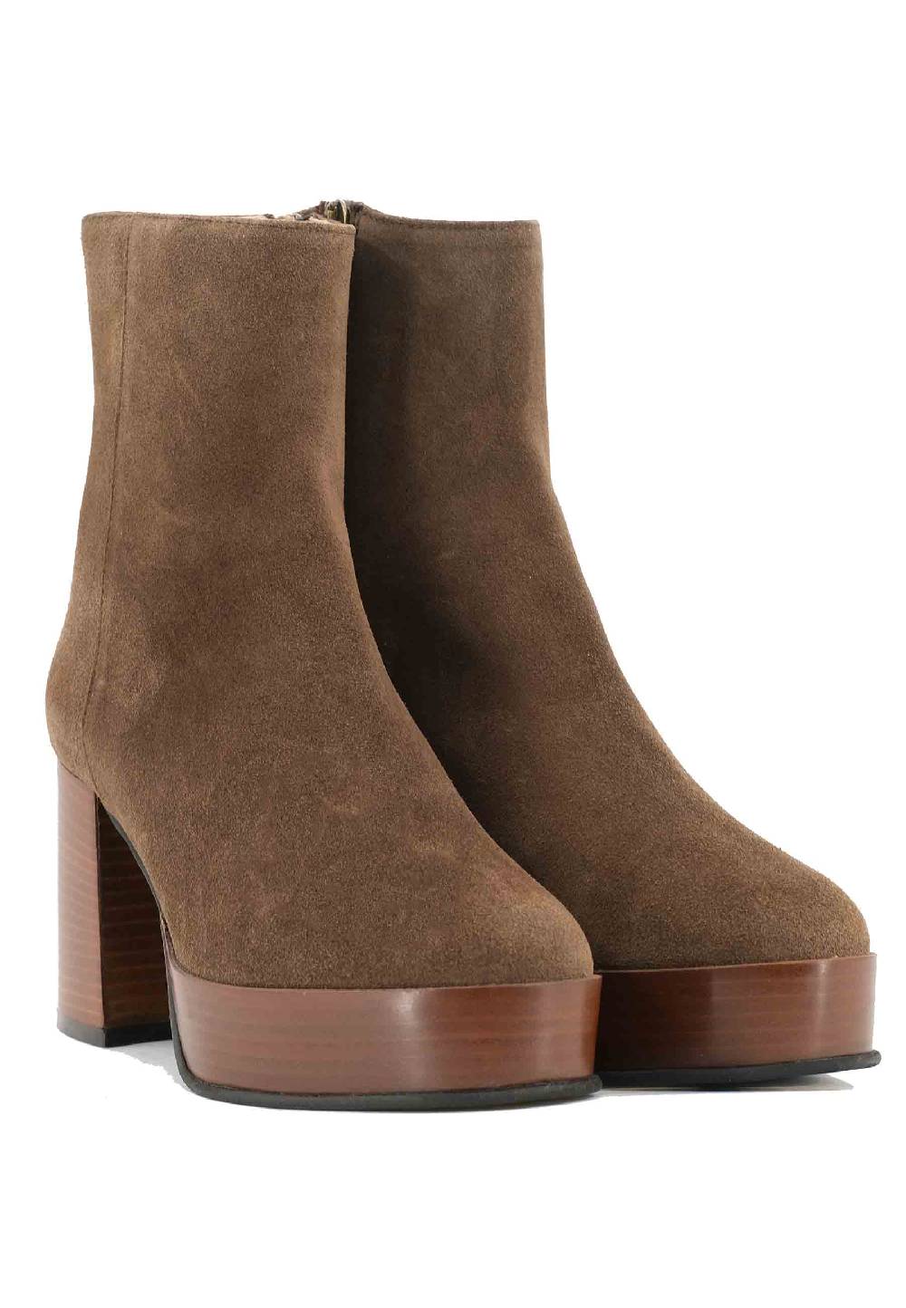 L'ARIANNA Stivaletti TR1556 in camsocio taupe con tacco alto e plateau con zip laterale di chiusura In Saldo