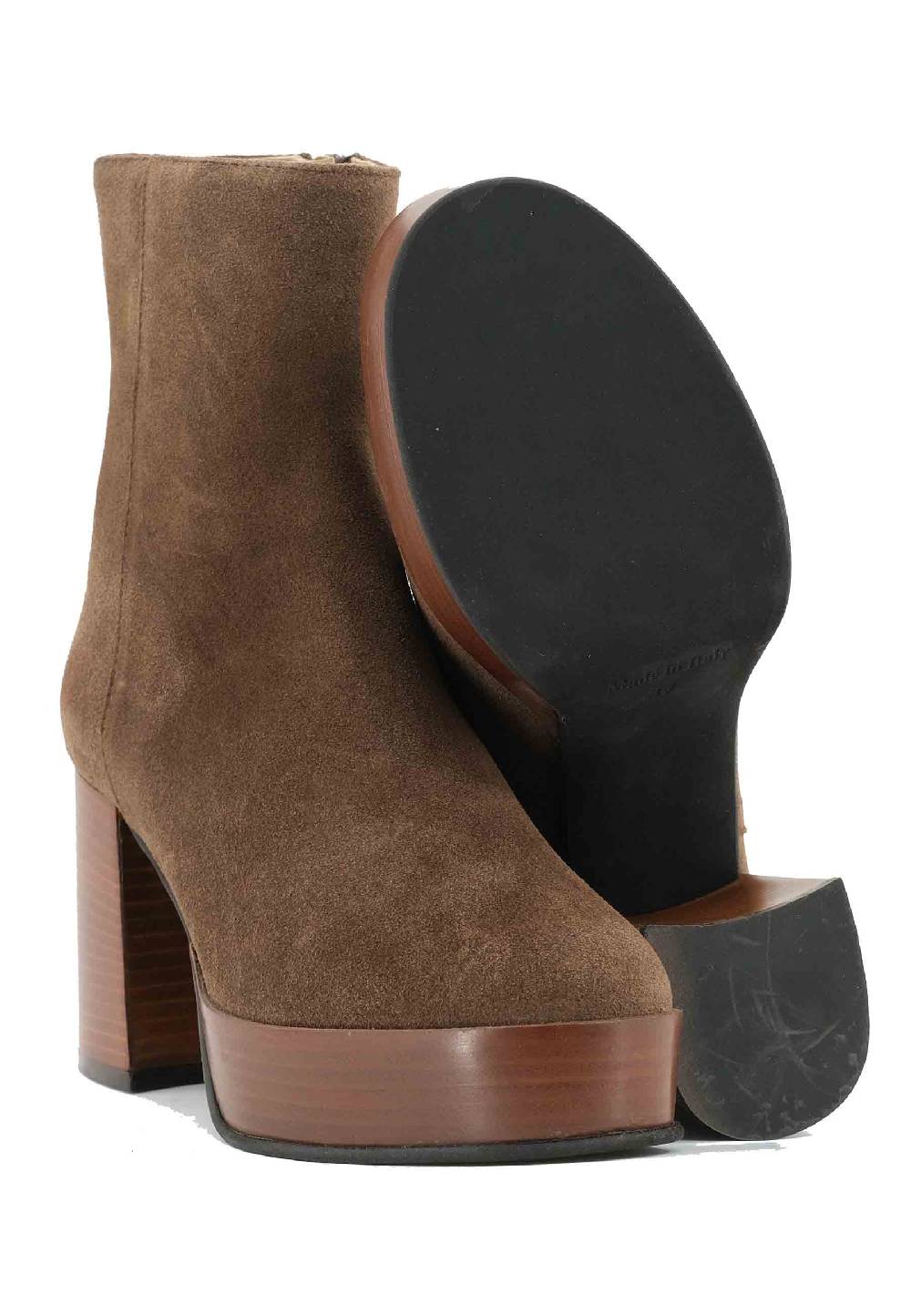 L'ARIANNA Stivaletti TR1556 in camsocio taupe con tacco alto e plateau con zip laterale di chiusura In Saldo