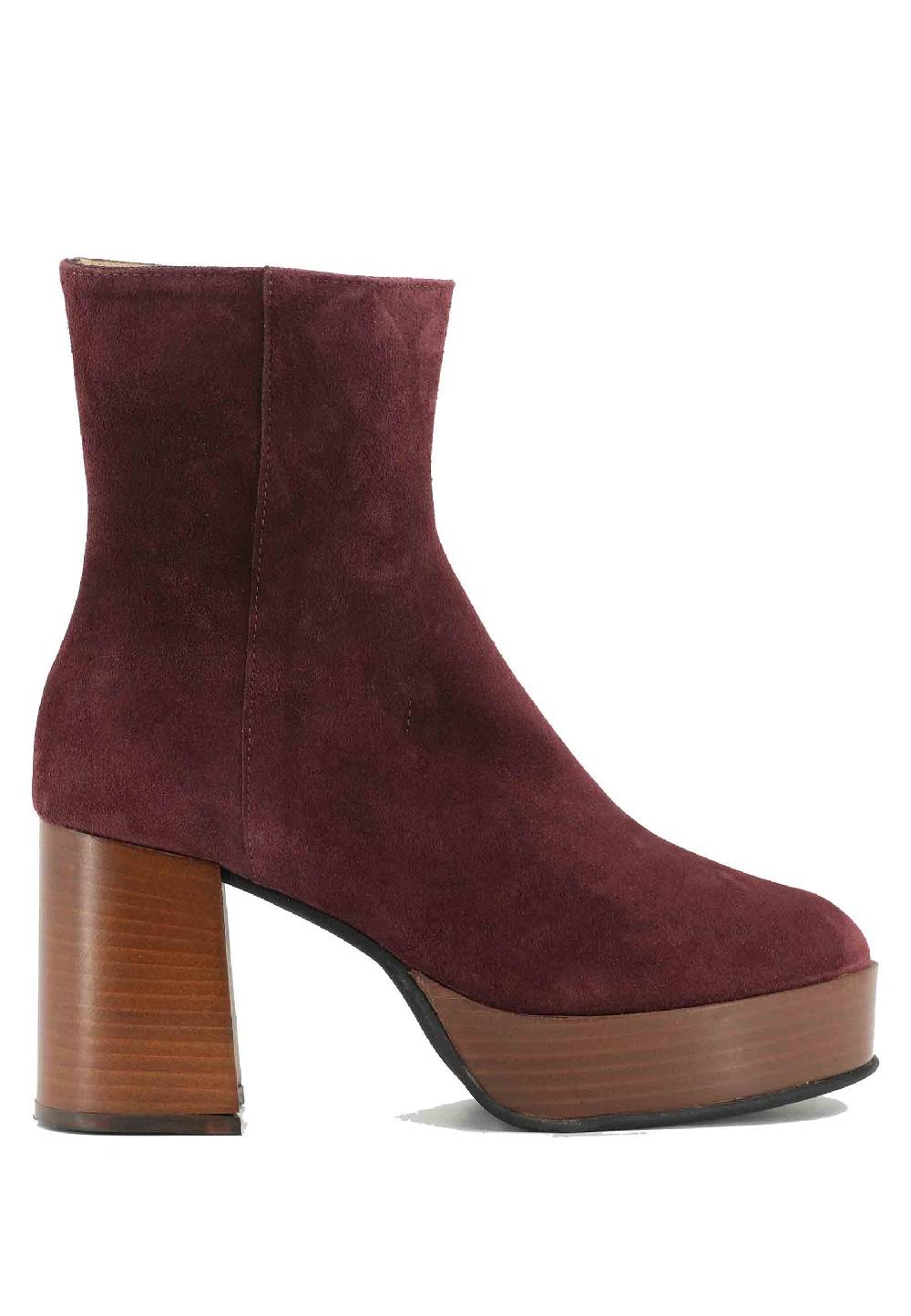 L'ARIANNA Stivaletti TR1556 in camoscio bordeaux con tacco alto e plateau con zip laterale di chiusura