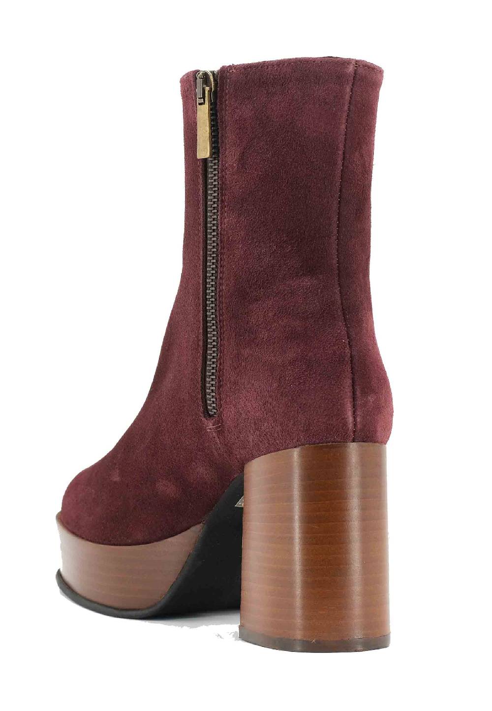 L'ARIANNA Stivaletti TR1556 in camoscio bordeaux con tacco alto e plateau con zip laterale di chiusura Nuova