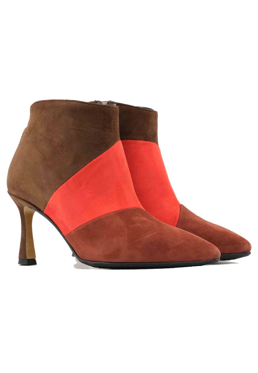 L'ARIANNA Stivaletti TR1672/RT in camoscio mattone con tacco alto Nuovo