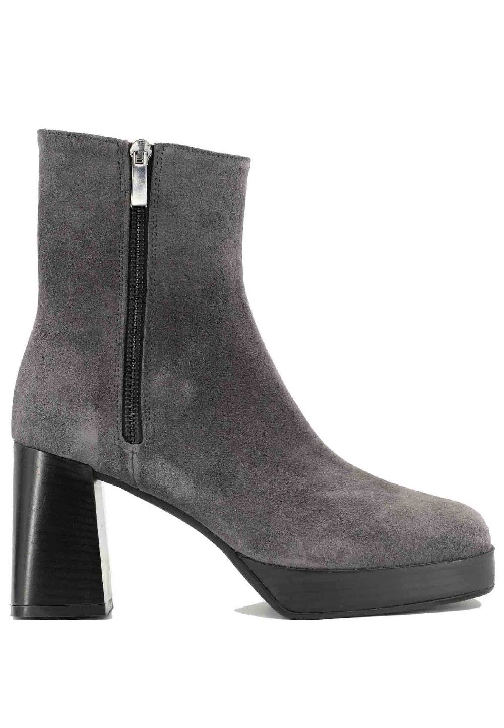 L'ARIANNA Stivaletti TR1665 in camoscio grigio con tacco alto e plateau con zip esterna