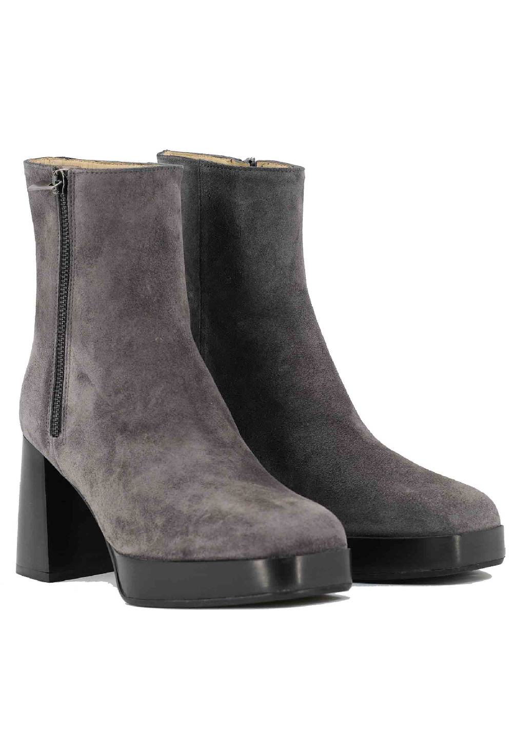 L'ARIANNA Stivaletti TR1665 in camoscio grigio con tacco alto e plateau con zip esterna Outlet