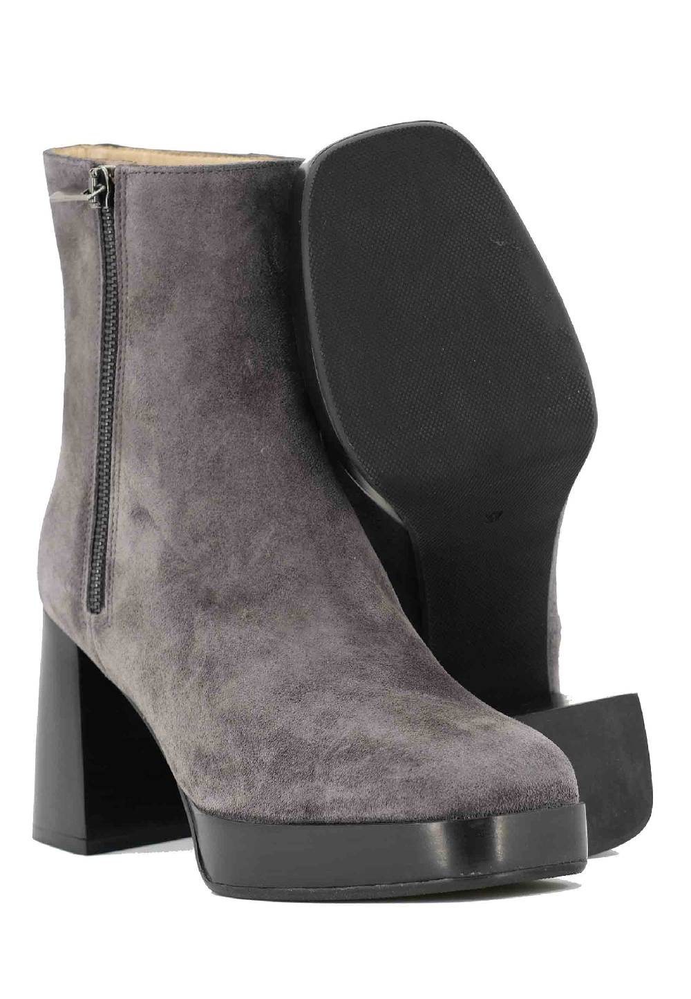 L'ARIANNA Stivaletti TR1665 in camoscio grigio con tacco alto e plateau con zip esterna Outlet