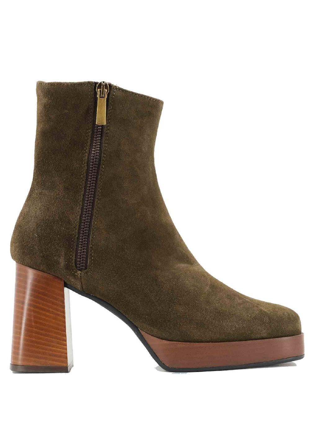 L'ARIANNA Stivaletti TR1665 in camoscio verde con tacco alto e plateau con zip esterna