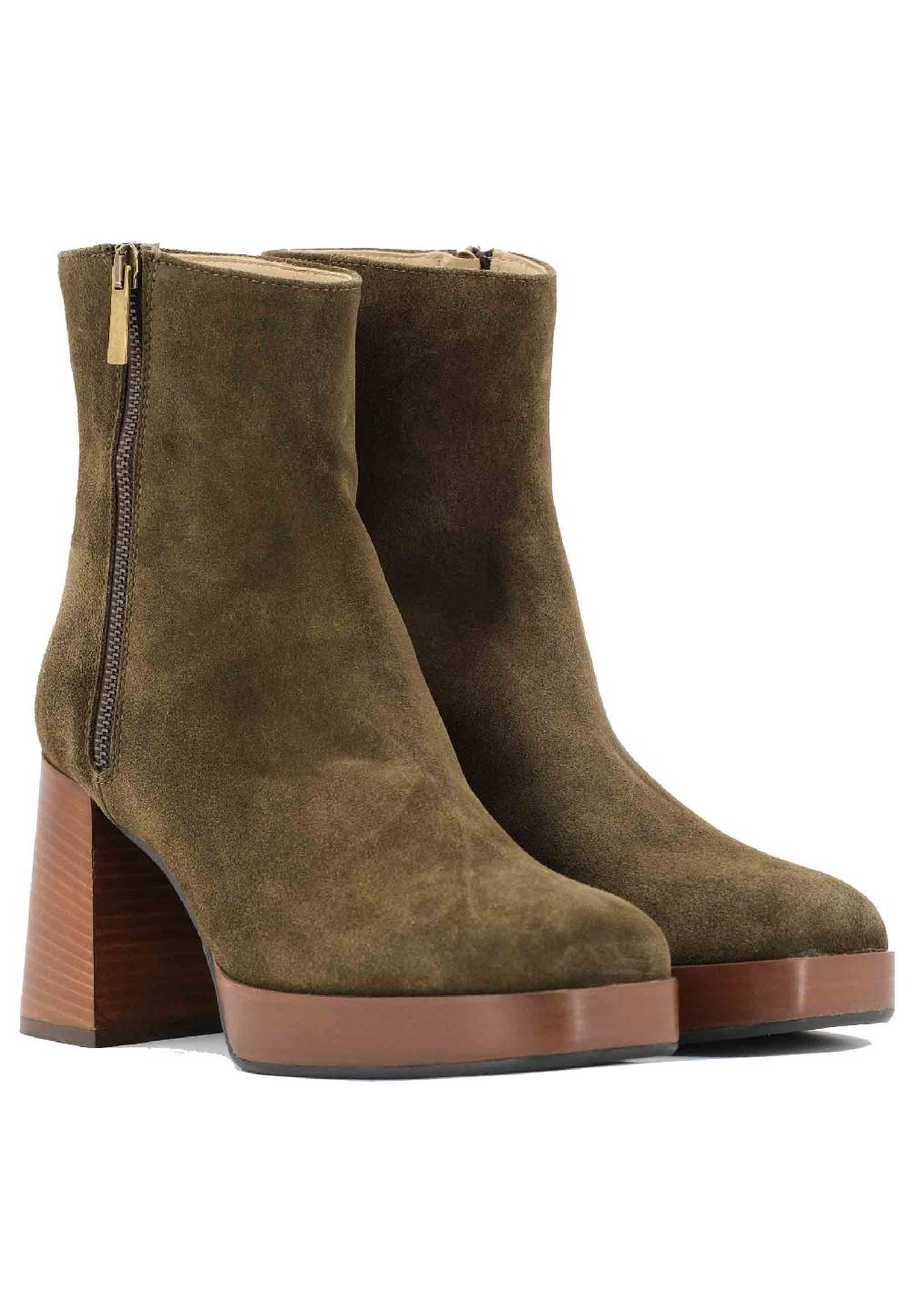 L'ARIANNA Stivaletti TR1665 in camoscio verde con tacco alto e plateau con zip esterna Promozione