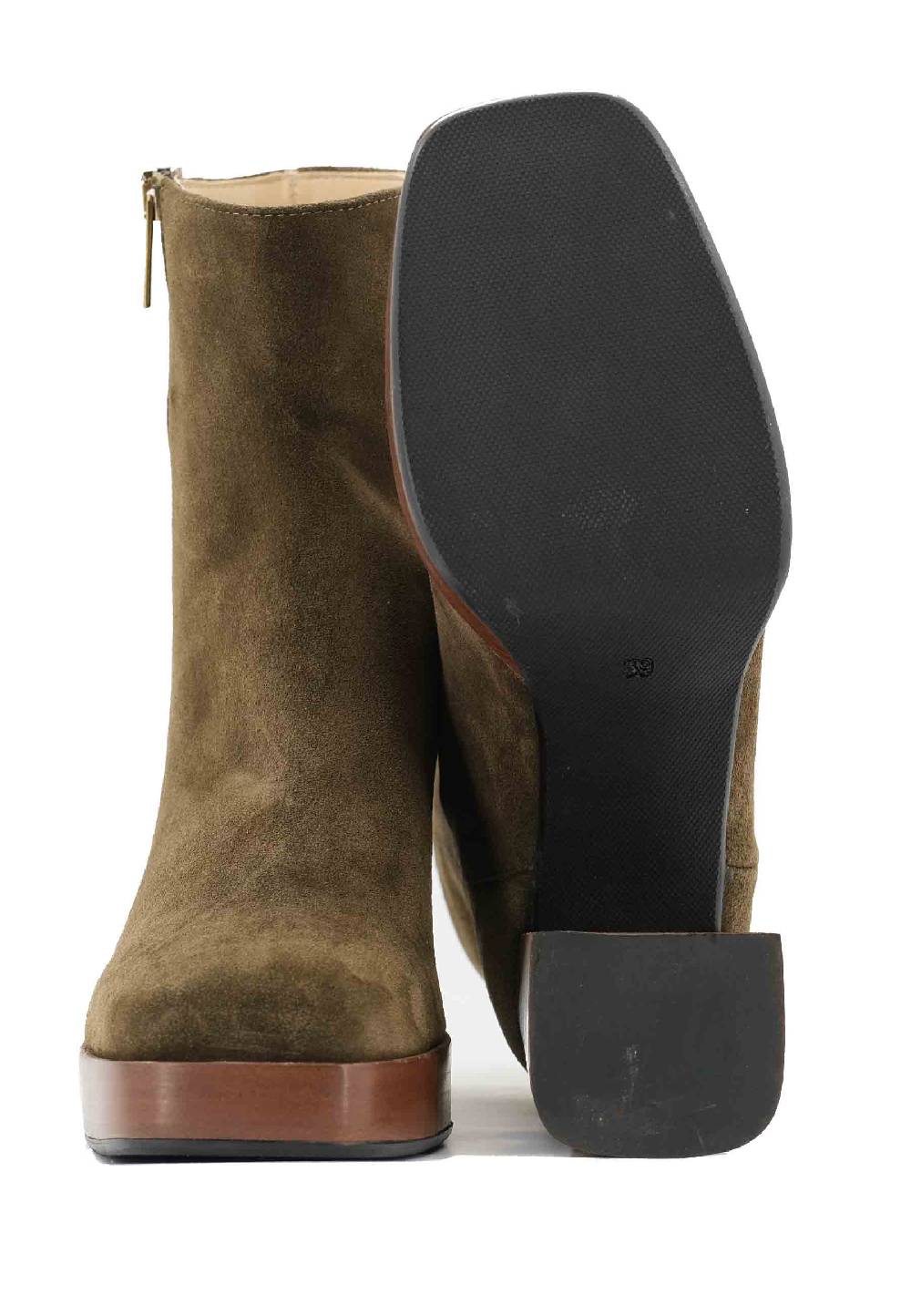 L'ARIANNA Stivaletti TR1665 in camoscio verde con tacco alto e plateau con zip esterna Promozione