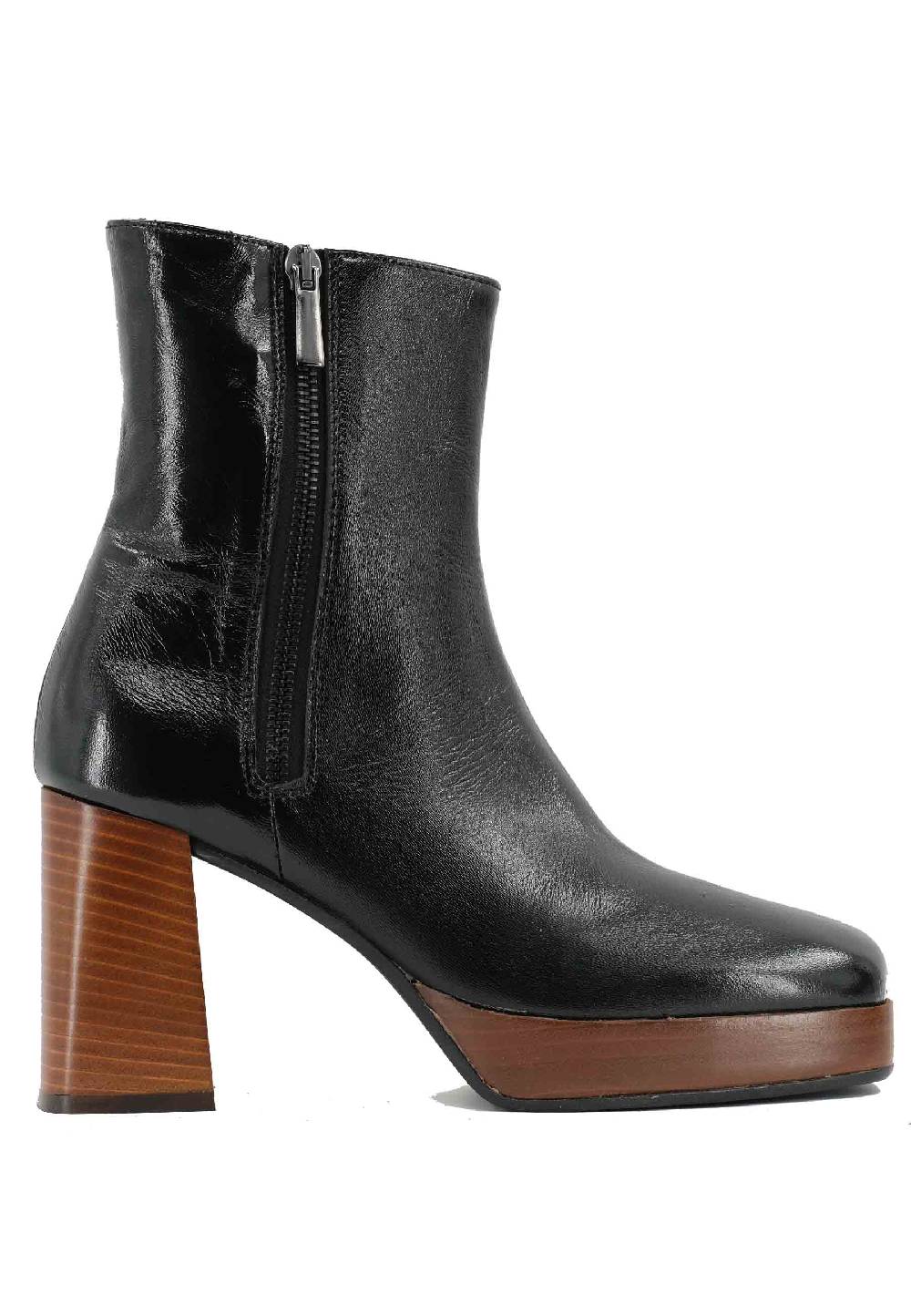 L'ARIANNA Stivaletti TR1665 in pelle nera con tacco alto e plateau con zip esterna