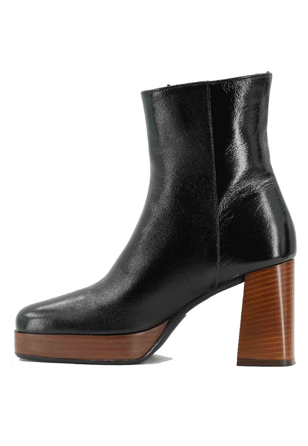 L'ARIANNA Stivaletti TR1665 in pelle nera con tacco alto e plateau con zip esterna Spedizione Gratuita