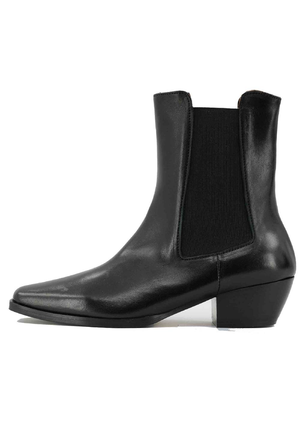 L'ARIANNA Stivaletti BT1695 boot donna in pelle nera punta quadra con tacco in cuoio Qualità Garantita