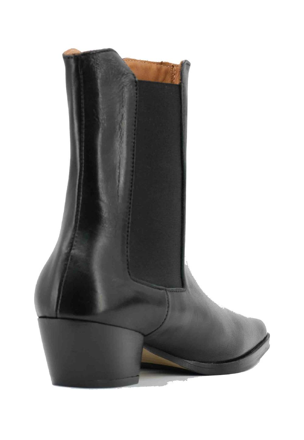 L'ARIANNA Stivaletti BT1695 boot donna in pelle nera punta quadra con tacco in cuoio Qualità Garantita