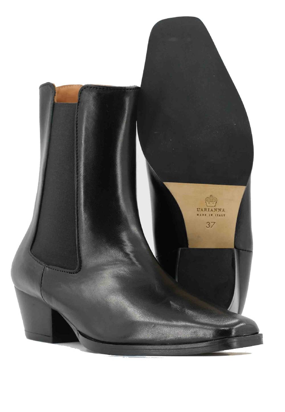 L'ARIANNA Stivaletti BT1695 boot donna in pelle nera punta quadra con tacco in cuoio Qualità Garantita