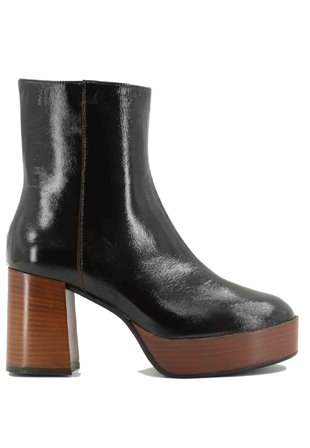 L'ARIANNA Stivaletti TR1556 in pelle testa di moro con tacco alto e plateau con zip laterale di chiusura
