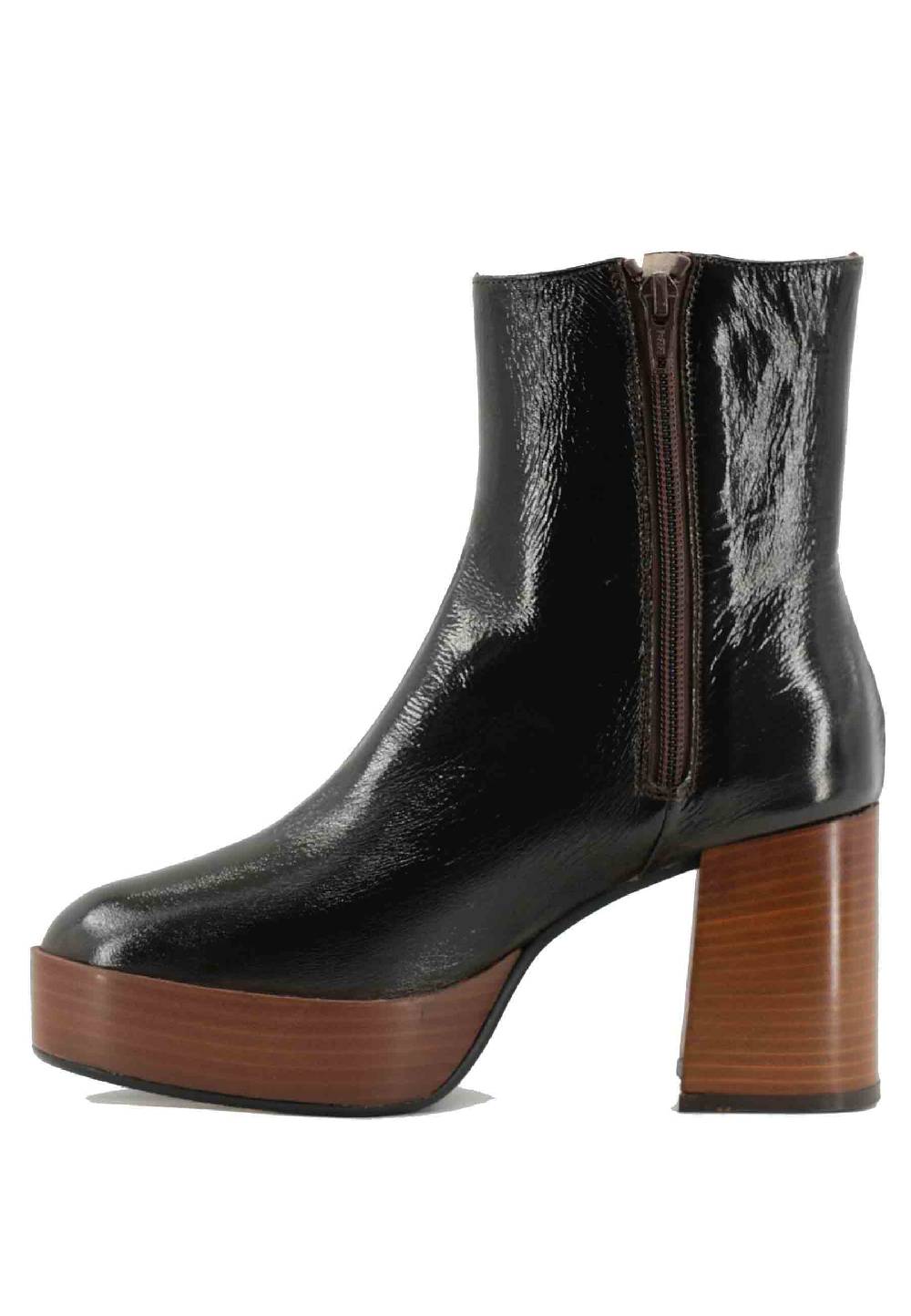 L'ARIANNA Stivaletti TR1556 in pelle testa di moro con tacco alto e plateau con zip laterale di chiusura Acquista Ora