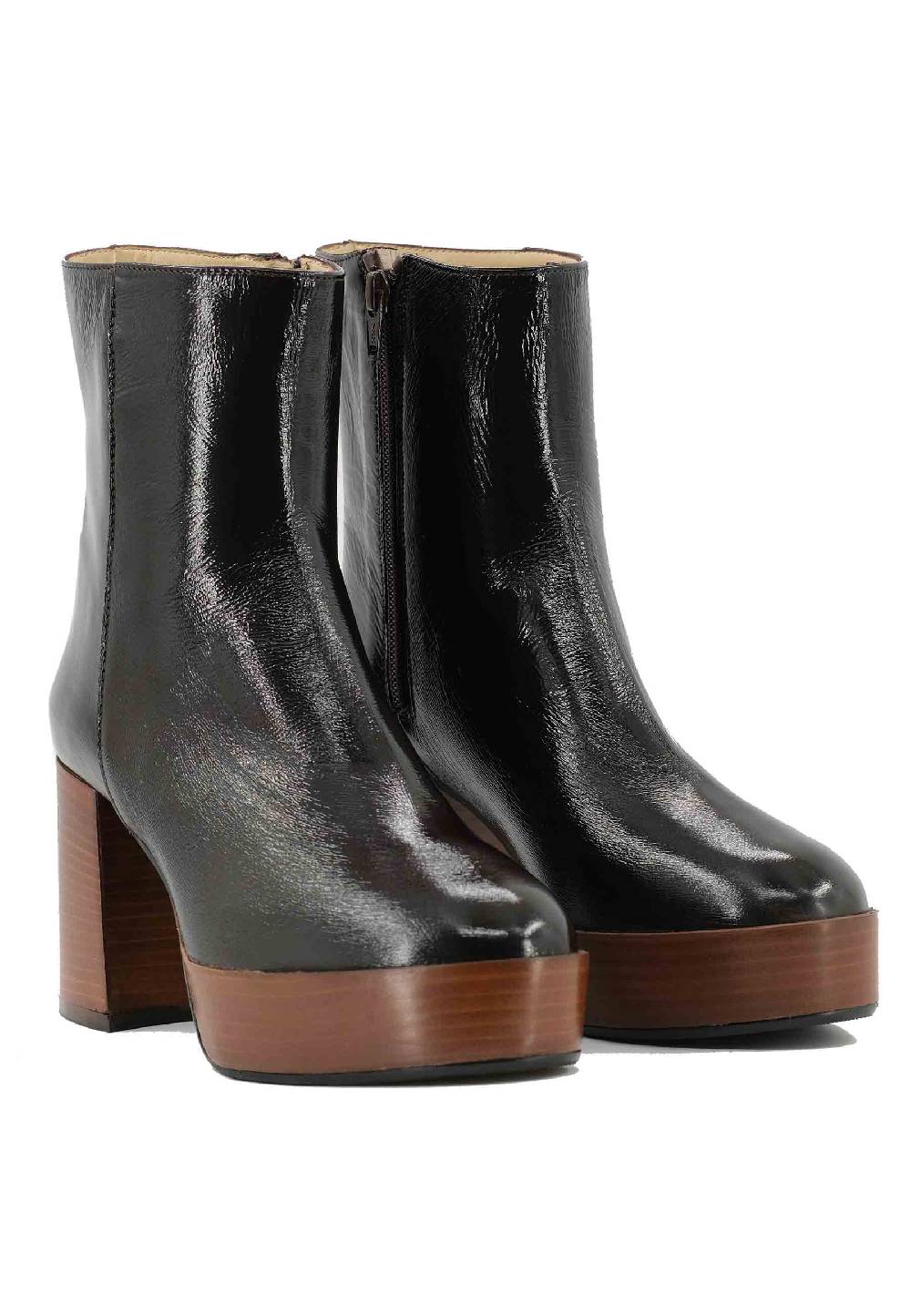 L'ARIANNA Stivaletti TR1556 in pelle testa di moro con tacco alto e plateau con zip laterale di chiusura Acquista Ora