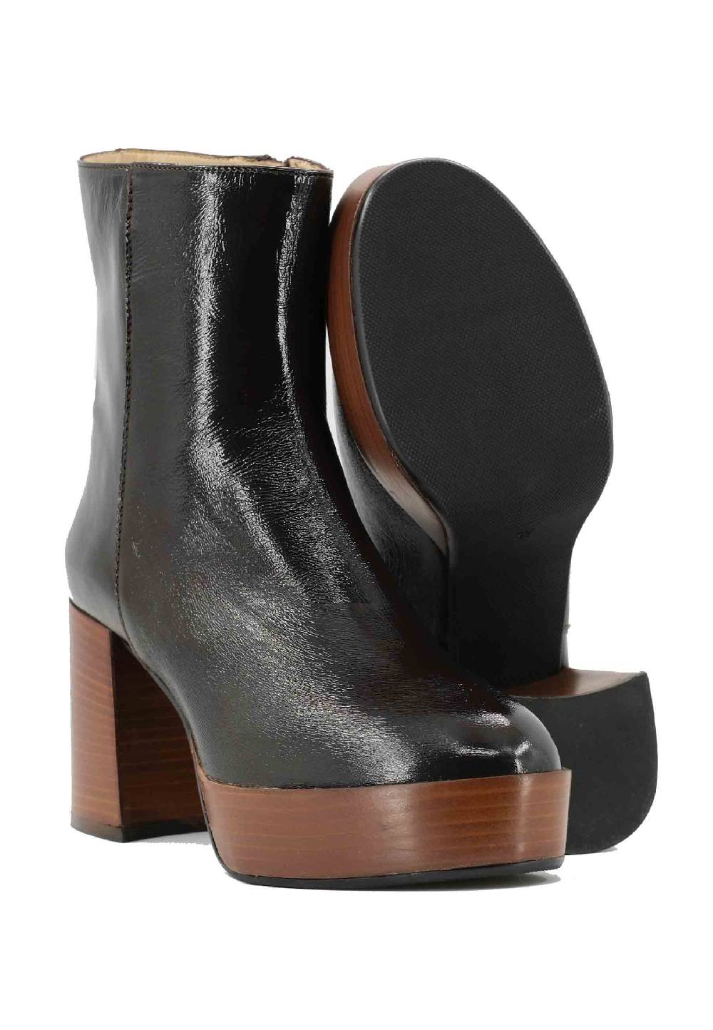 L'ARIANNA Stivaletti TR1556 in pelle testa di moro con tacco alto e plateau con zip laterale di chiusura Acquista Ora