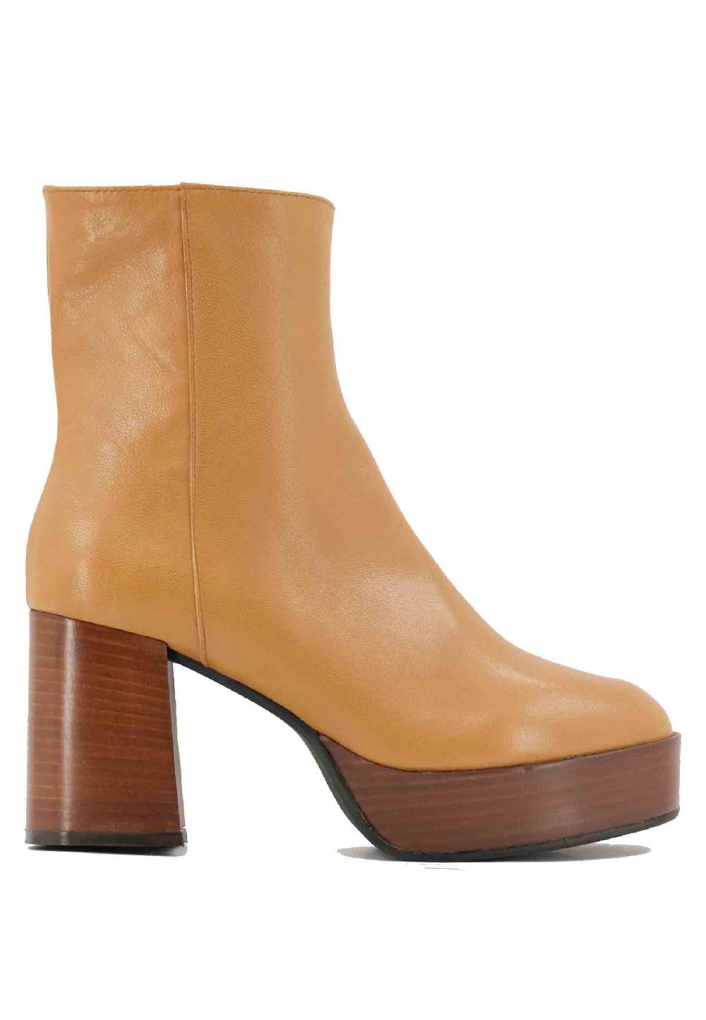 L'ARIANNA Stivaletti TR1556 in pelle senape con tacco alto e plateau con zip laterale di chiusura