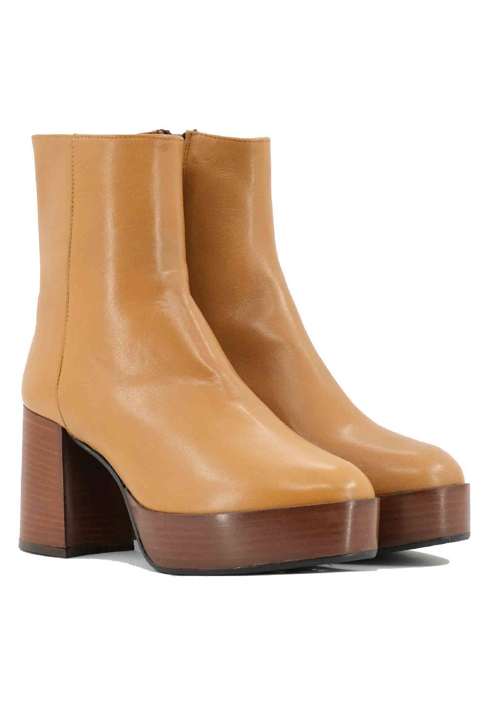 L'ARIANNA Stivaletti TR1556 in pelle senape con tacco alto e plateau con zip laterale di chiusura Consegna Veloce