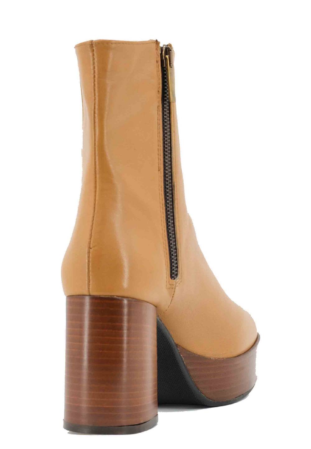 L'ARIANNA Stivaletti TR1556 in pelle senape con tacco alto e plateau con zip laterale di chiusura Consegna Veloce