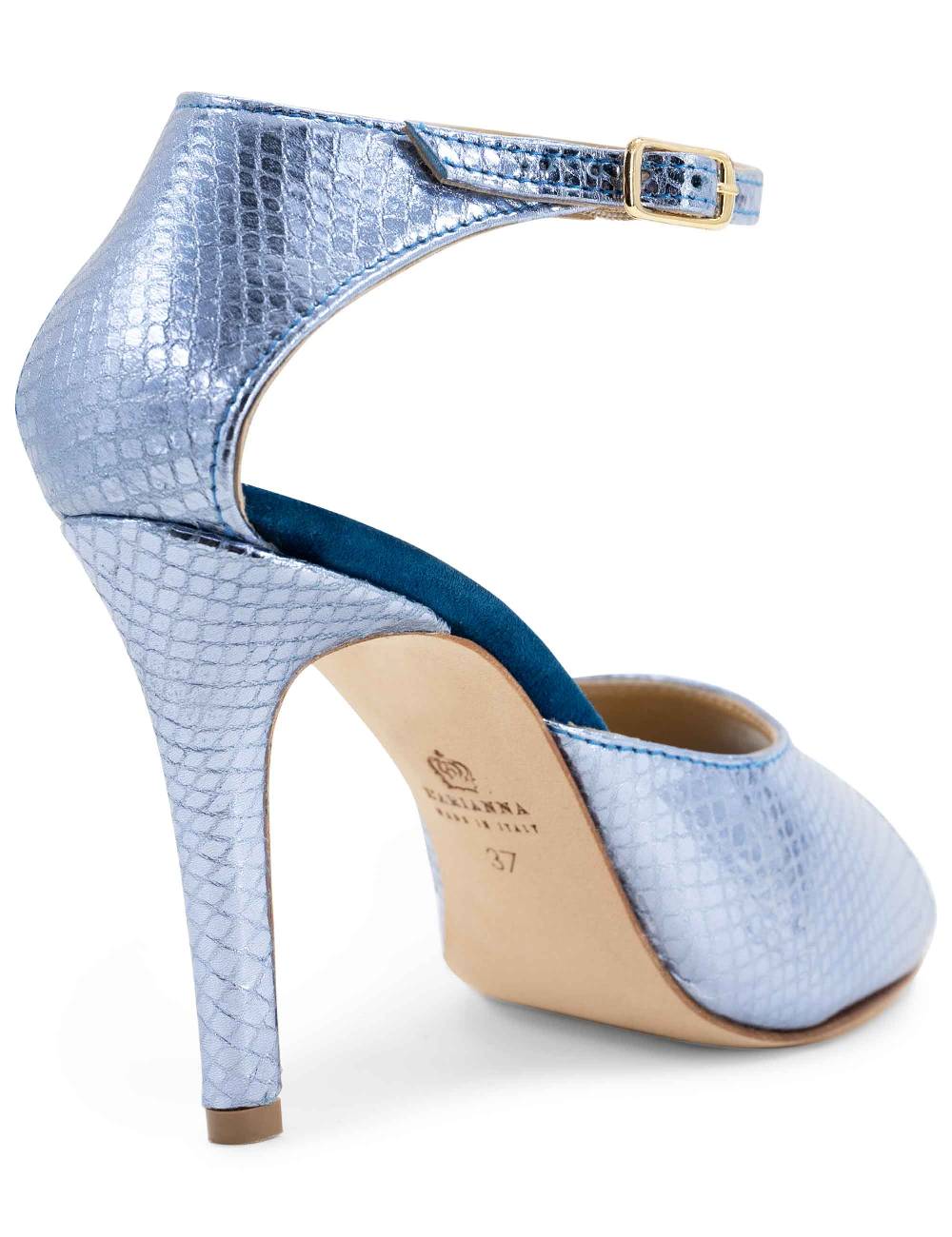 L'ARIANNA Sandali DS1518 donna in pelle laminata jeans effetto rettile e camoscio oceano con tacco alto e cinturino alla caviglia L'Arianna Shopping Online