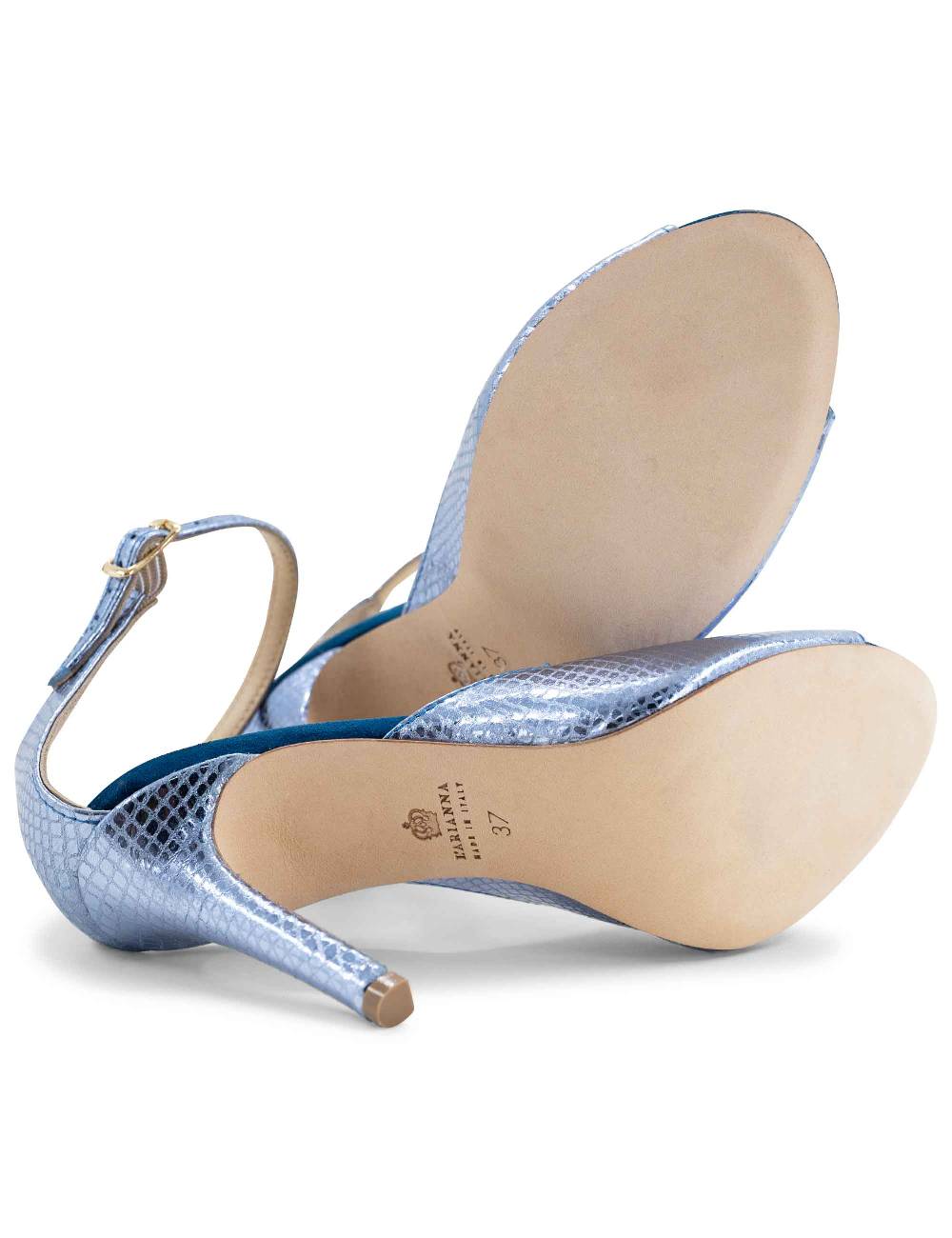 L'ARIANNA Sandali DS1518 donna in pelle laminata jeans effetto rettile e camoscio oceano con tacco alto e cinturino alla caviglia L'Arianna Shopping Online